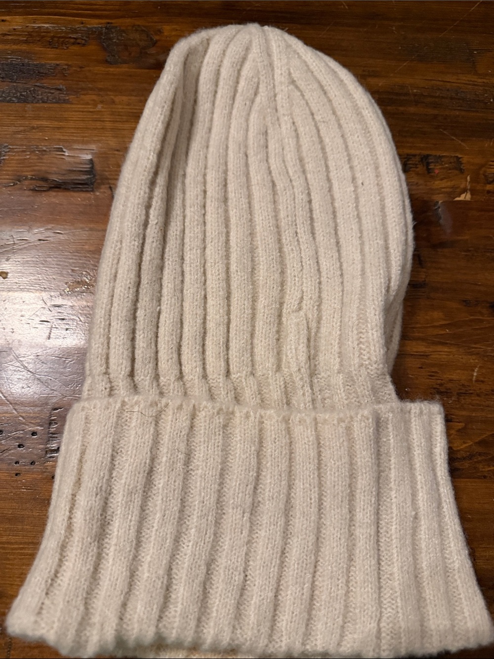 Cream Ribbed Knit Beanie